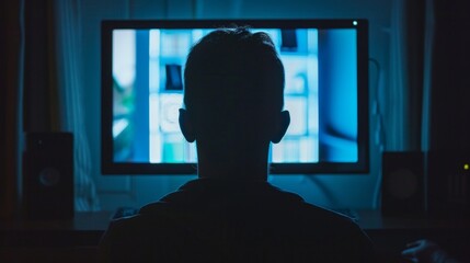 Poster - A computer monitor reflecting the image of a person working diligently  AI generated illustration