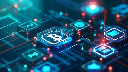 Aufkleber - Close Up of Computer Chip With Bitcoin Symbol