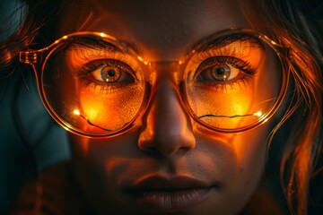 Poster - An intentionally blurred image focusing on glowing amber lights creates a mysterious and artistic ambiance suitable for various abstract concepts