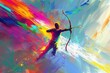 dynamic archer in colorful abstract art style motion and energy concept digital painting
