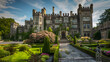 A historic castle turned luxury hotel with majestic architecture and lush gardens.
