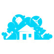 House with water bubbles and cleaning tool. Cleaning and order in the house symbol