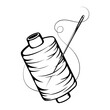Spool of thread and sewing needle. Symbol for sewing and cutting