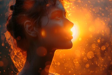 Poster - A golden hour image capturing the essence of a sunset silhouette with a bokeh background effect