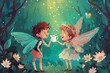 imaginative tooth fairy encounter whimsical child giving milk tooth to magical elf conceptual illustration