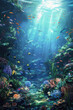 A bustling large aquarium filled with a myriad of colorful fish swimming together in a harmonious aquatic environment