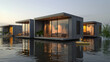 A modular amphibious housing development designed for flood-prone areas with self-adjusting floating foundations.