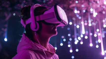 Poster - Woman Experiencing Virtual Reality at Night