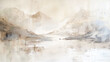 Contemporary painting, mountain landscape, abstract art in a calm beige and white color palette. A painting for the wall.