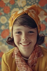 Wall Mural - A smiling teenager girl in retro '60s clothing 01