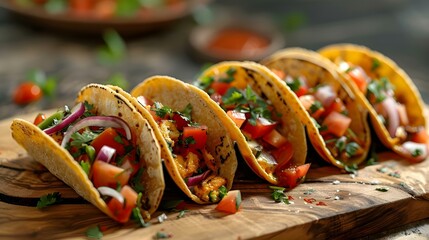 Wall Mural - Savory Vegan Tacos: Garden-Fresh Feast on Wood. Concept Vegan Cooking, Fresh Ingredients, Plant-Based Cuisine, Food Photography, Wood Background