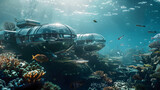 Fototapeta Do akwarium - A self-sustaining underwater hotel with coral reef restoration projects and eco-friendly accommodations.