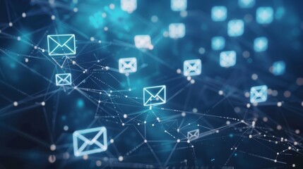 Poster - Blue Background With Email Icons and Lines
