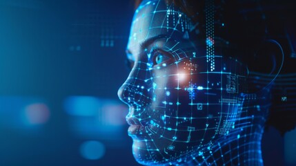 Aufkleber - Futuristic Female AI Interface in Blue Light
