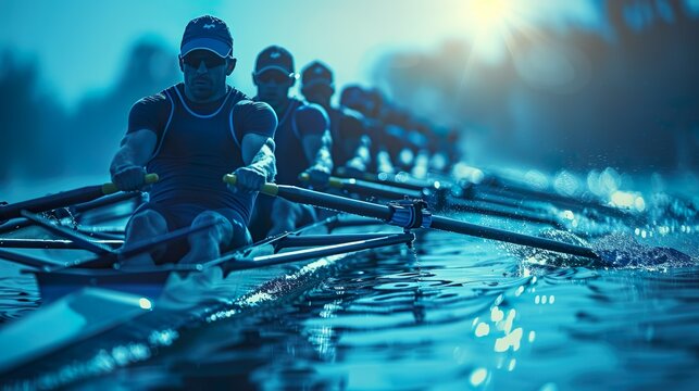 Athletes rowing together made with Ai generative technology, people are fictional
