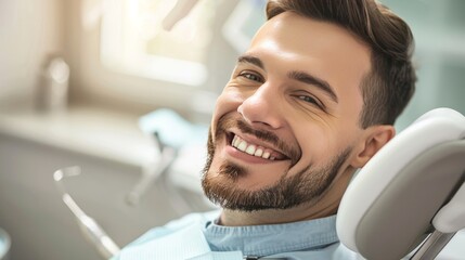 Canvas Print - A man with a smile on his face is sitting in a chair