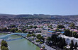 Amazing drone view on old town of Tbilisi  with Kura river and Statue og Mother of Georgia