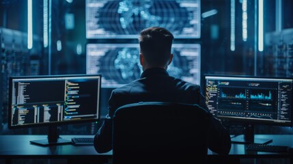Aufkleber - Cybersecurity Analyst Monitoring Network Activity at Night