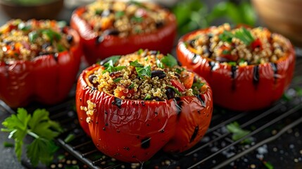 Wall Mural - Quinoa-Black Bean Stuffed Peppers Delight. Concept Healthy Recipes, Vegetarian Meals, Whole Foods, Stuffed Peppers, Quinoa-Based Dishes