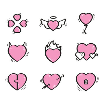Hand Drawn Heart Icon Set Vector Design.