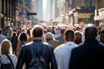 Wall Mural - Crowd of people walking street backlit