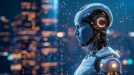 Aufkleber - Futuristic Robot With Human Features in Digital Environment