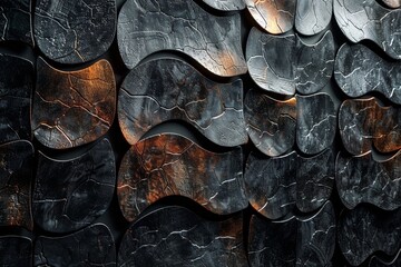 Poster - This image showcases a seamless pattern created by metallic tiles with orange rust accents that offer texture and depth