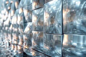 Poster - An array of reflective cubic shapes depicts a futuristic and sophisticated design, perfect for representing technology or architecture