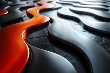 Poster - The contrasting crimson red and black waves create an abstract design with a focus on movement and dynamic tension