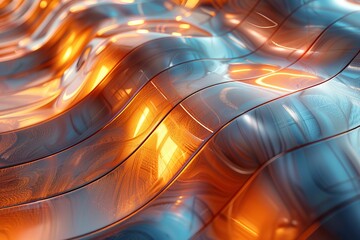 Poster - An intense orange light shines through the vibrant wavy blue texture, evoking warmth and fluidity