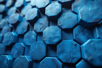 Poster - Close-up of a hexagonal blue pattern with a noticeable textured surface, creating a tactile visual effect