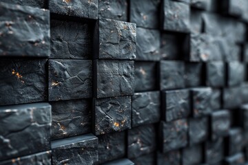 Poster - Close-up image of a dark 3D patterned wall with orange rust accents giving a tactile sensation