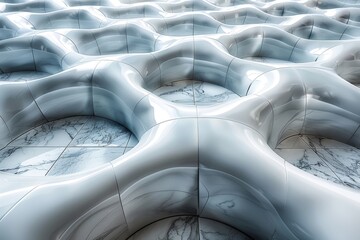 Poster - Artistic rendering of a fluid marble-like pattern in tones of gray, resembling gentle waves or clouds