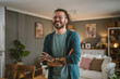 © Miljan Živković - Portrait of adult men with eyeglasses beard and tattoos home happy