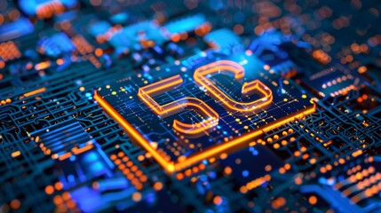 Poster - Illuminated 5G Emblem Over Circuit Board at Night