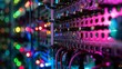 Close-Up of Illuminated Server Rack in Data Center