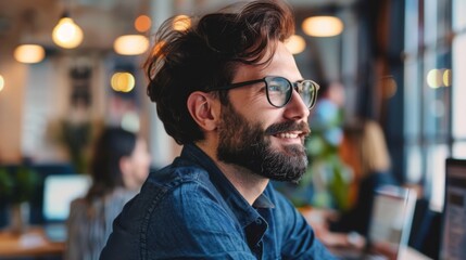 Poster - Man With Beard and Glasses Working on Computer