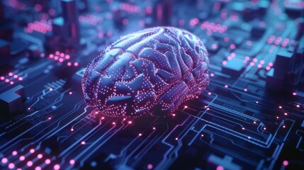 Poster - Digital Brain on Circuit Board Background