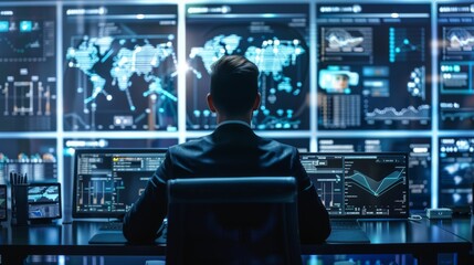 Poster - Professional Analyst Monitoring Global Data at Night