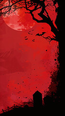 halloween background in blood red with black horror characters