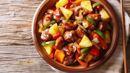 Wall Mural - Savory sweet and sour pork with vegetables