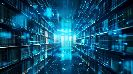 Poster - Futuristic Data Center With Glowing Servers