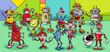 Fototapeta Dinusie - cartoon robots and droids fantasy characters group