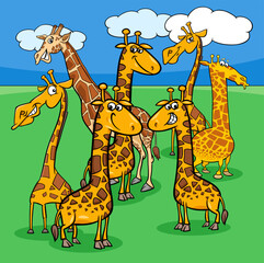 Wall Mural - cartoon giraffes wild animal characters group