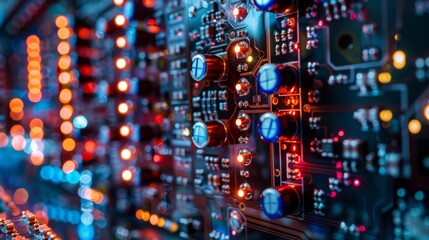 Poster - Close-Up View of Circuit Board Electronics at Night