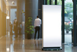 Fototapeta Mapy - Mockup vertical billboard stand, digital lightbox standing in company's lobby