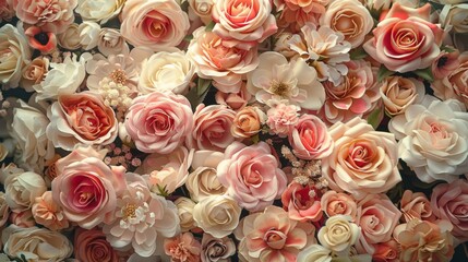  Roses. Large bouquet. Pattern of roses. Floral background. Lot of artificial flowers in colorful composition. natural roses background 