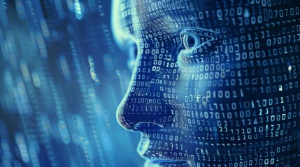 Poster - Digital Silhouette of a Person Among Binary Code