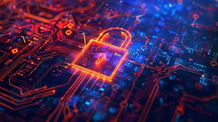 Poster - Padlock Securing Computer Circuit Board
