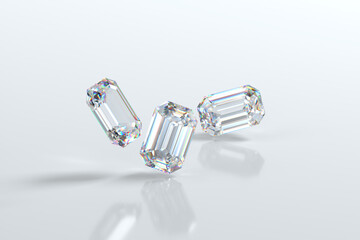 Fototapete - Emerald Shape Diamonds group isolated on white background 3d rendering